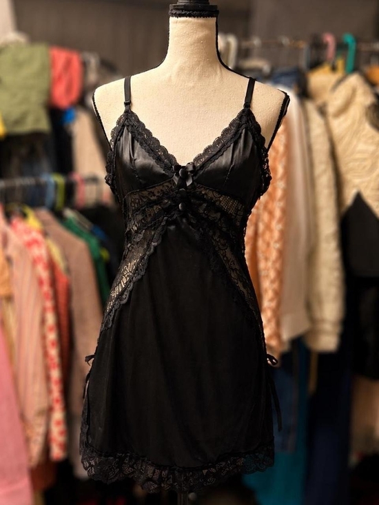 Dolls Kill Dresses & Skirts - Dolls Kill Black Satin & Lace Mini Chemise